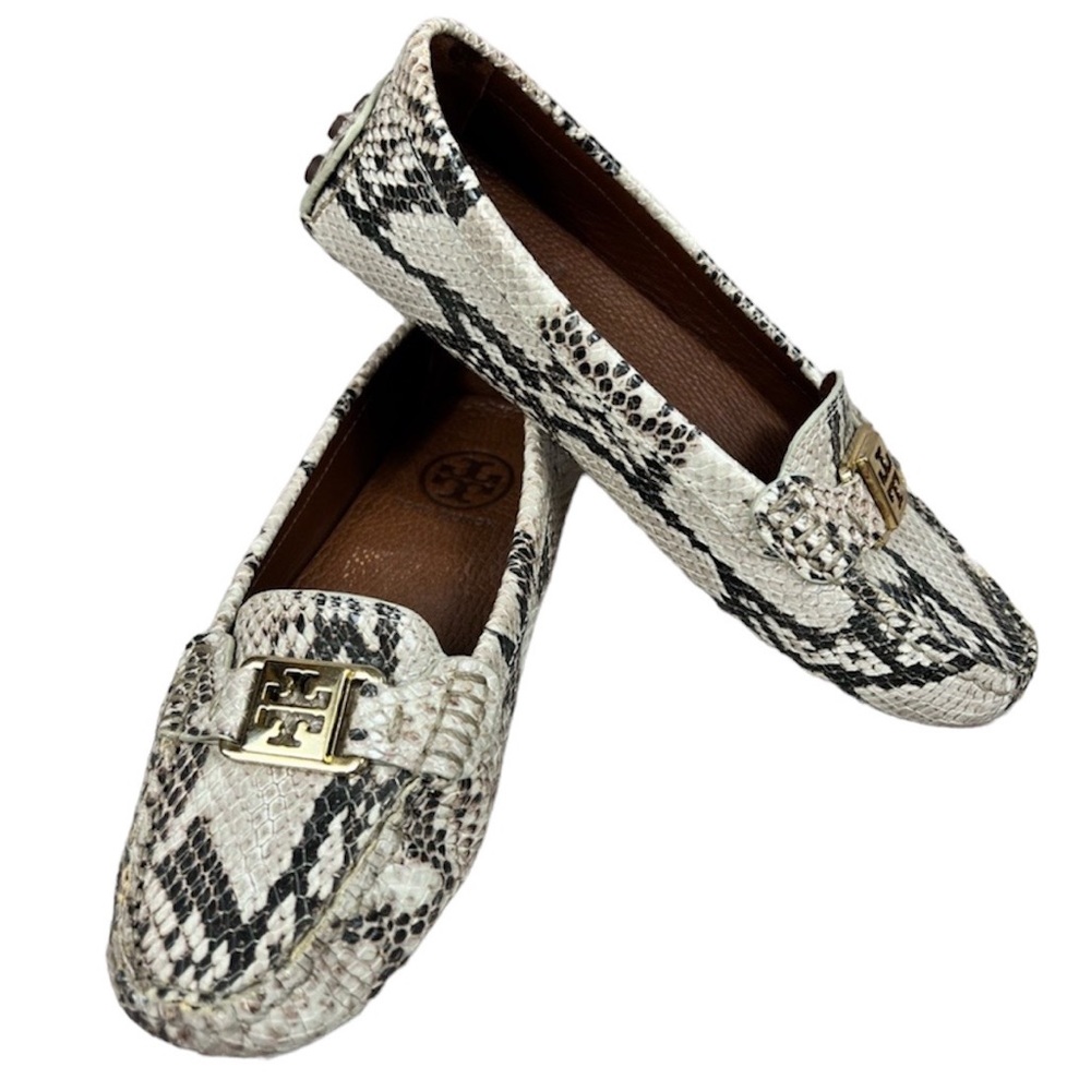 Tory Burch Brown Snakeskin Embossed Leather Slip On Flat Driving Loafers Size 6